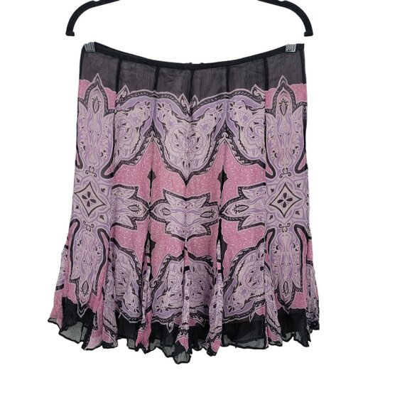 Boho Chic Silk Pleated Skirt Sz 8 Pink Black Paisley Fairy Grunge Coquette Knee - Picture 6 of 6
